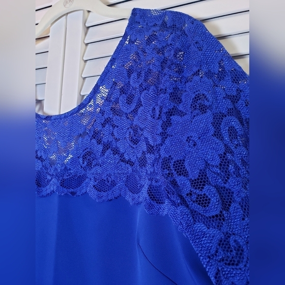 Badgley Mischka Belle Dress‎  Blue Lace Short Sleeve , Size 14 - Picture 6 of 13